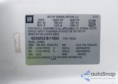 2011 Chevrolet Express 2500 Work Van из США, поврежденный, VIN 1GCWGFCA7B1178658